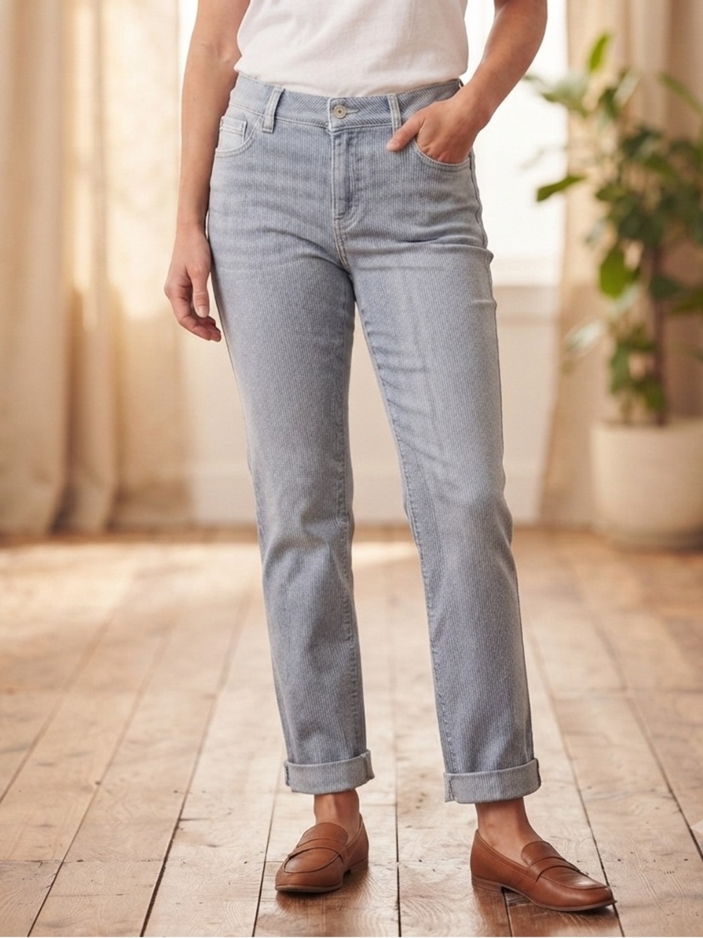 NWT INC Pinstriped Skinny Regular Fit Denim Jeans